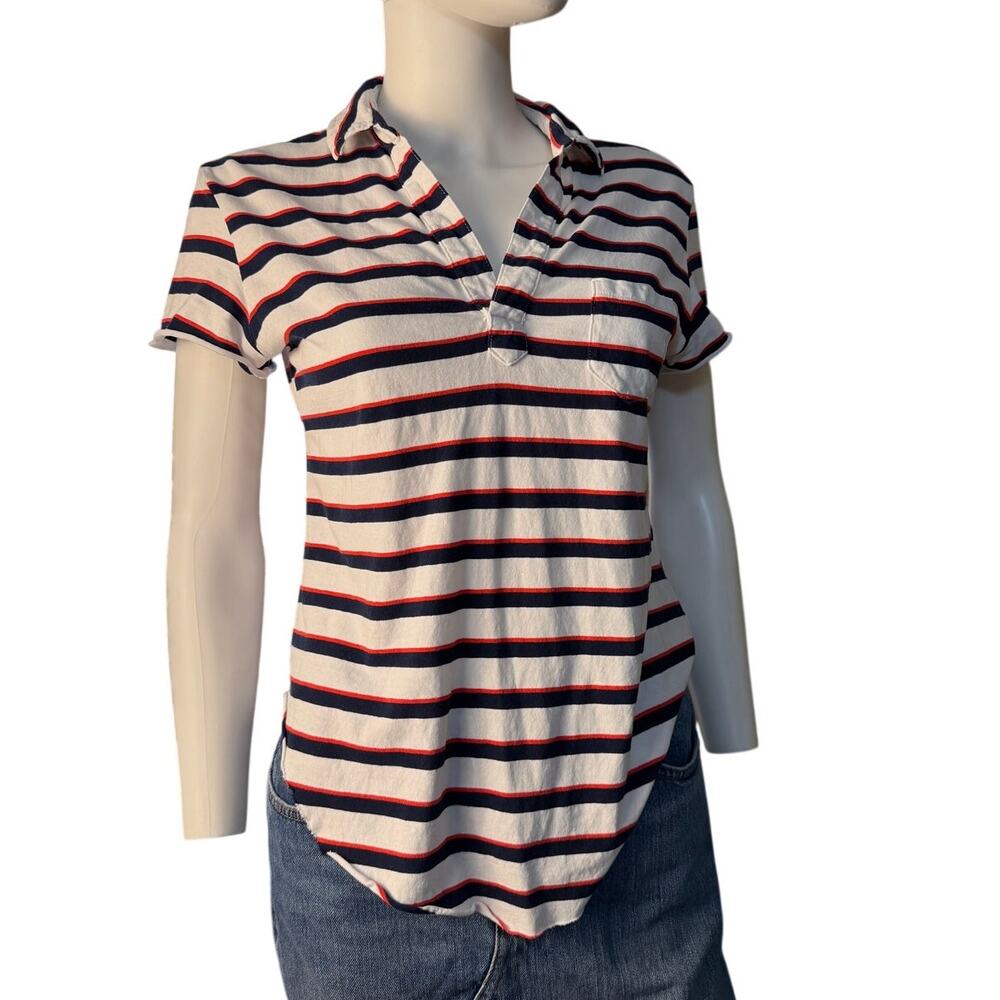 Frank & Eileen Charlotte Perfect Polo White Red Blue Striped Popover Top XS